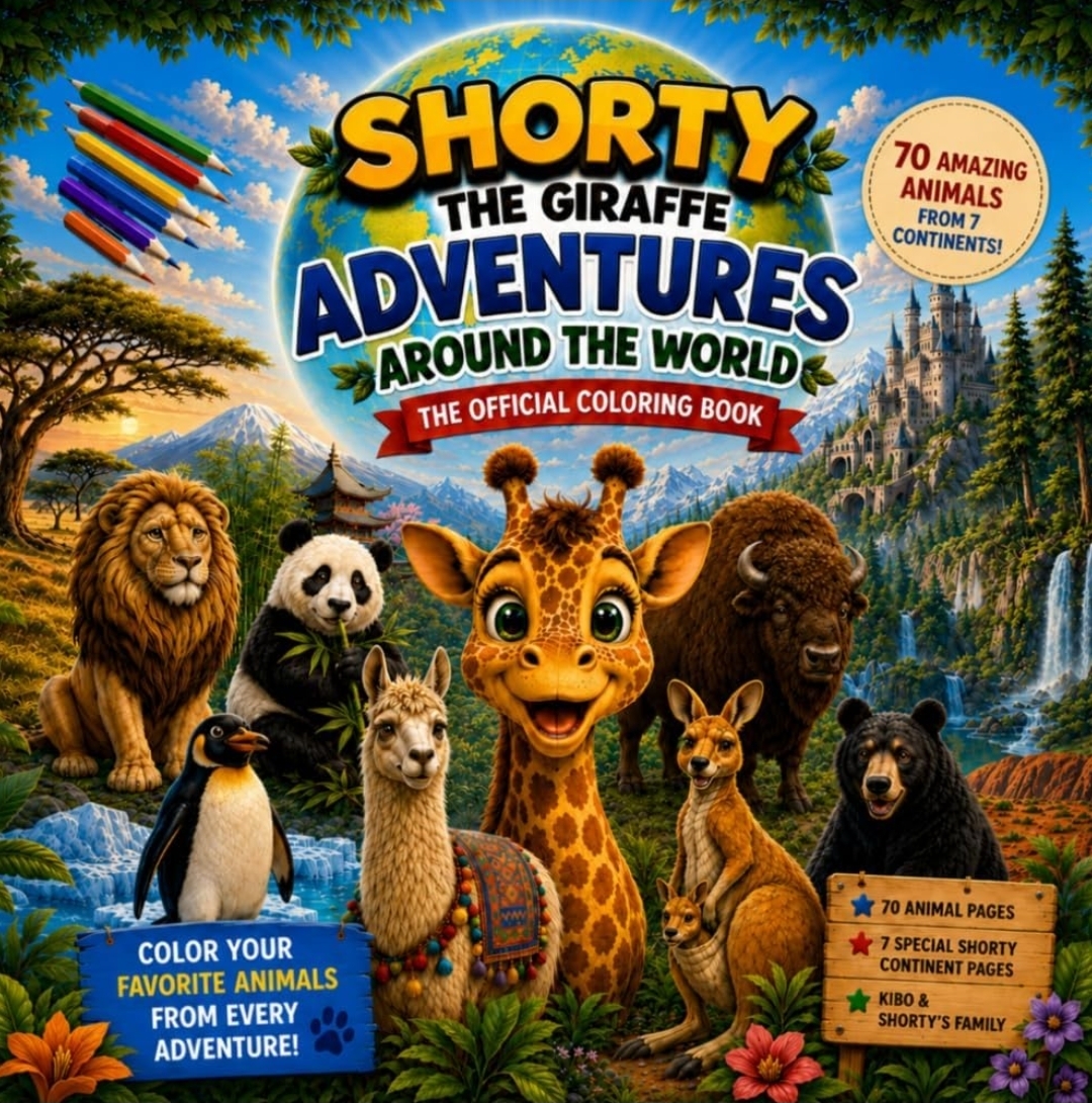 Cover of Shorty the Giraffe: Adventures Around the World Coloring Book